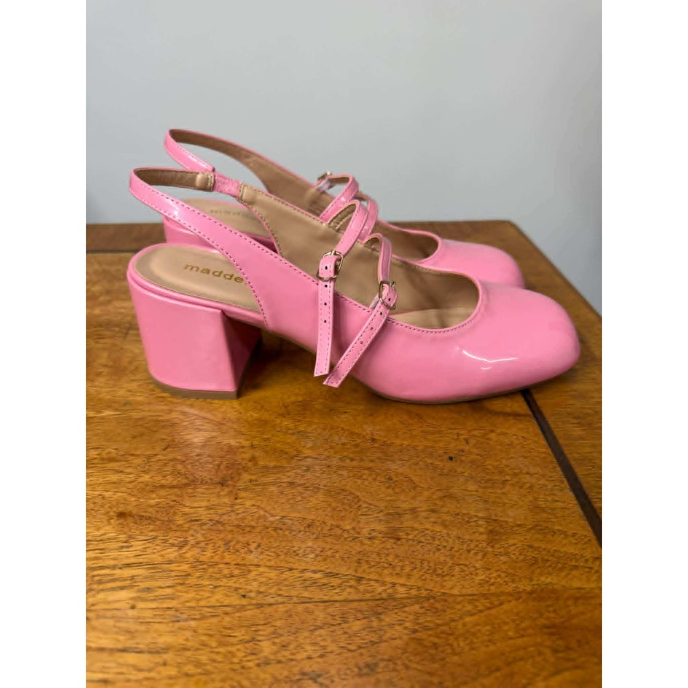 New Madden Girl Womens 9.5 Pink Patent Mary Jane Slingback Block Heels DOLLL03J1 - Picture 2 of 7